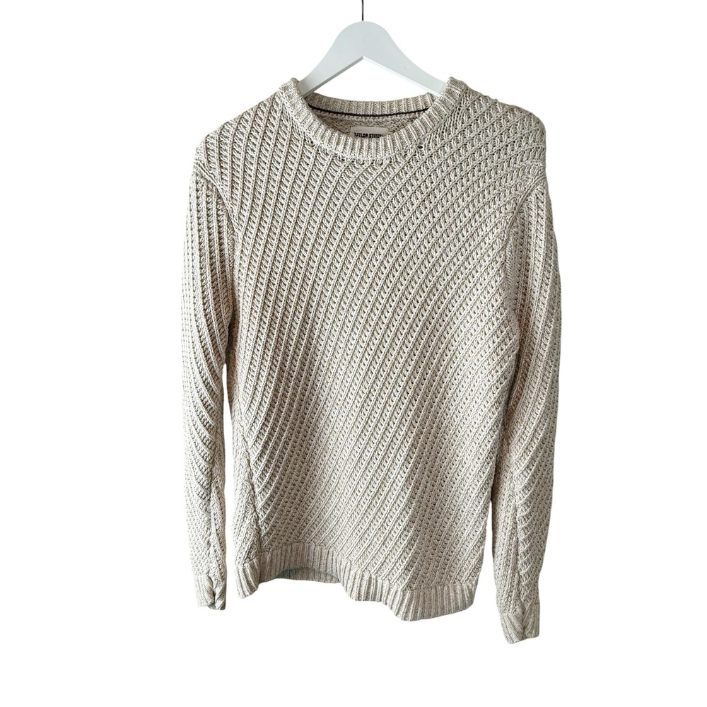 Taylor Stitch Adirondack Sweater Natural Oatmeal Diagonal Rib Knit Mens Sz 40 M
